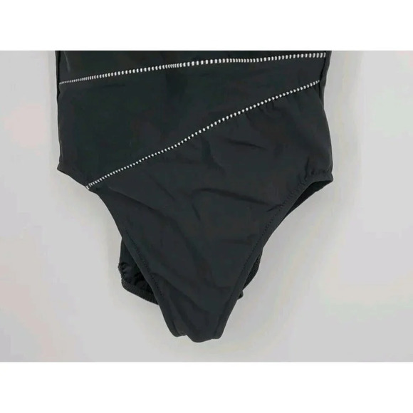 MIRACLESUIT One Piece Swimsuit Criss Cross Front Sz 16 Black w/ Black White Trim - Picture 5 of 10